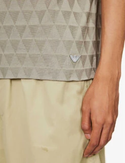 Emporio Armani Geometric-pattern Jacquard Cotton-knit Polo Shirt -Gentlemen Style Shop R04196998 GREIGETRIANGL ALT04