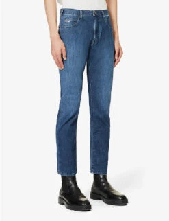 Emporio Armani Brand-plaque Straight-leg Stretch-denim Jeans -Gentlemen Style Shop R04197010 DENIMBLUMD ALT02