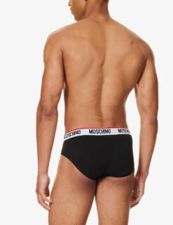 MOSCHINO Pack Of Three Logo-waistband Stretch-cotton Briefs 8 MOSCHINO Pack Of Three Logo-waistband Stretch-cotton Briefs -Gentlemen Style Shop R04199665 BLACK555 ALT02