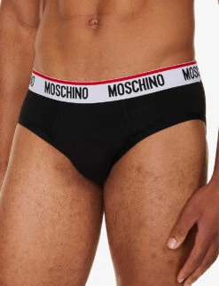 MOSCHINO Pack Of Three Logo-waistband Stretch-cotton Briefs 9 MOSCHINO Pack Of Three Logo-waistband Stretch-cotton Briefs -Gentlemen Style Shop R04199665 BLACK555 ALT03