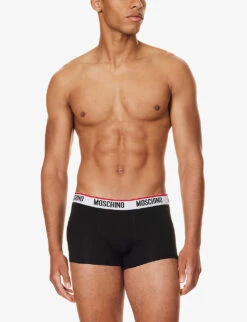 MOSCHINO Branded-waistband Pack Of Two Stretch-cotton Trunks -Gentlemen Style Shop R04199678 BLACK555 ALT01