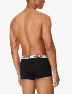 MOSCHINO Branded-waistband Pack Of Two Stretch-cotton Trunks -Gentlemen Style Shop R04199678 BLACK555 ALT02
