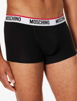 MOSCHINO Branded-waistband Pack Of Two Stretch-cotton Trunks -Gentlemen Style Shop R04199678 BLACK555 ALT03