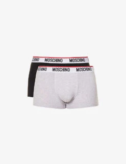 MOSCHINO Pack Of Three Logo-waistband Stretch-cotton Trunks